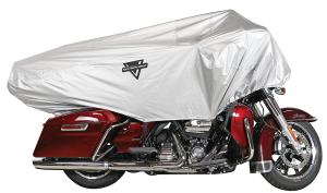 Photo of cover on touring motorcycle from right side